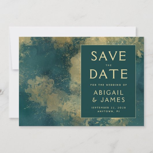 Moderne Abstracte Blauwgroen gouden bruiloft Save  Kaart (Voorkant)