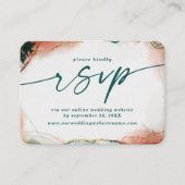 Moderne Abstracte Blauwgroen & Koperbruiloft Websi Informatiekaartje (Voorkant)