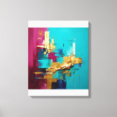 Moderne Abstracte Blauwgroen, Magneta en Gold Swir Canvas Afdruk (Voorkant)