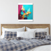 Moderne Abstracte Blauwgroen, Magneta en Gold Swir Canvas Afdruk (Insitu (Slaapkamer))