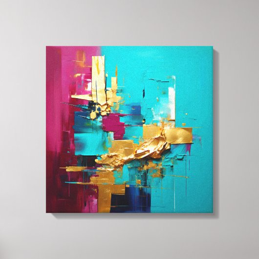 Moderne Abstracte Blauwgroen, Magneta en Gold Swir Canvas Afdruk (Voorkant)