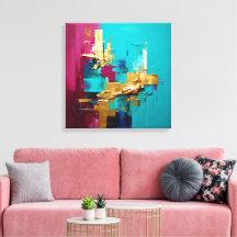 Moderne Abstracte Blauwgroen, Magneta en Gold Swir