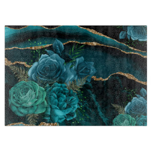 Moderne Abstracte Blauwgroen Rozen en Gold Glitter Snijplank