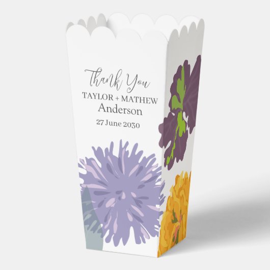 Moderne Abstracte Bloem Bruidspaar Namen  Bedankdoosjes (Voorkant)
