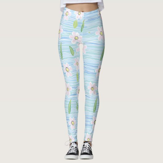 Moderne Abstracte Bloem Lijn Patroon (10) Leggings (Voorkant)