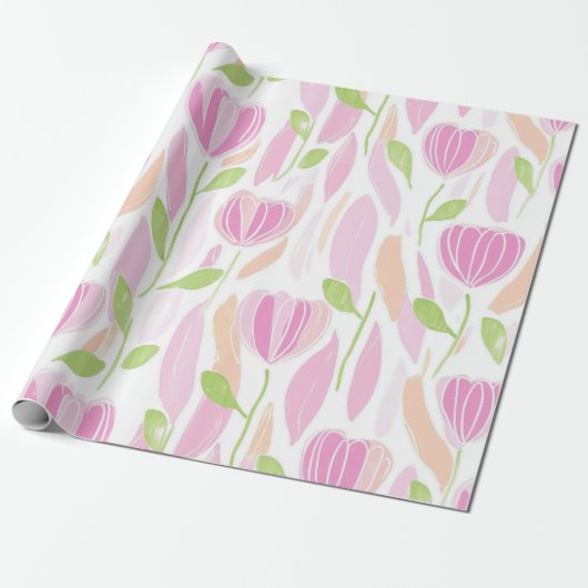 Moderne Abstracte Bloem Lijn Patroon (1) Cadeaupapier (Uitgerold)