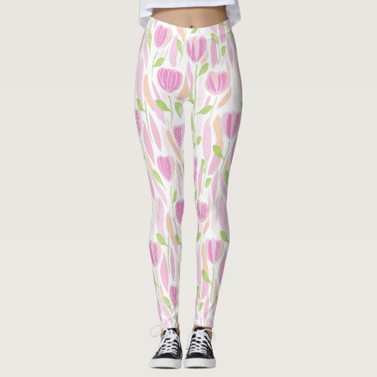 Moderne Abstracte Bloem Lijn Patroon (1) Leggings (Voorkant)