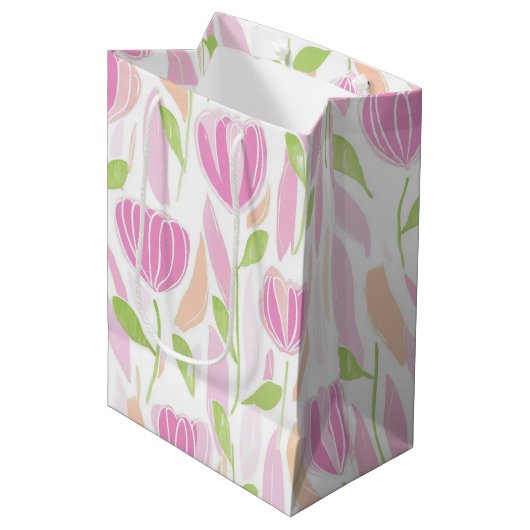Moderne Abstracte Bloem Lijn Patroon (1) Medium Cadeauzakje (Voorkant Gekanteld)