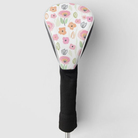 Moderne Abstracte Bloem Lijn Patroon (2) Golfheadcover (Voorkant)