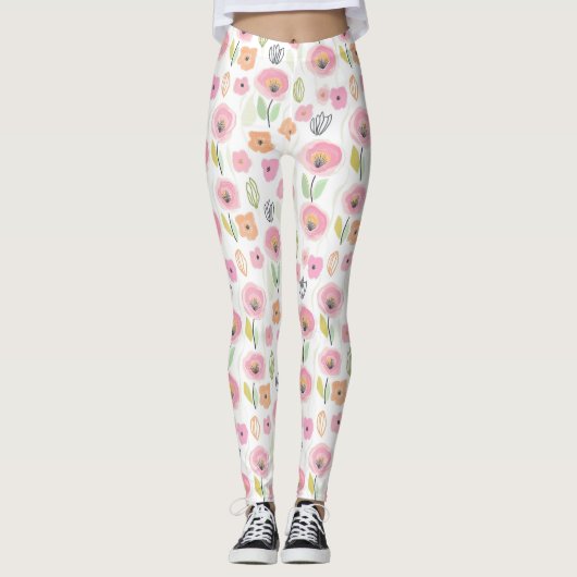 Moderne Abstracte Bloem Lijn Patroon (2) Leggings (Voorkant)
