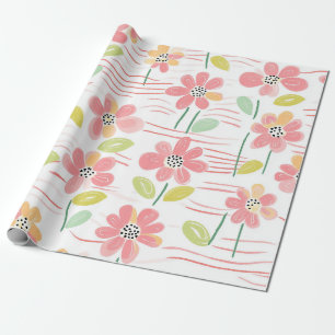 Moderne Abstracte Bloem Lijn Patroon (3) Cadeaupapier