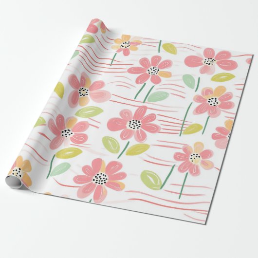 Moderne Abstracte Bloem Lijn Patroon (3) Cadeaupapier (Uitgerold)