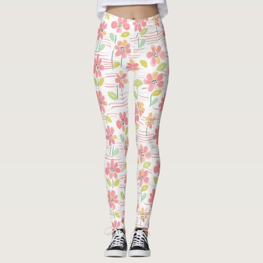 Moderne Abstracte Bloem Lijn Patroon (3) Leggings (Voorkant)