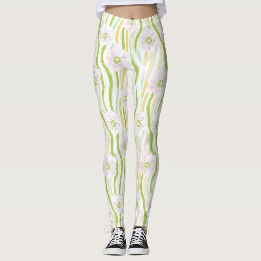 Moderne Abstracte Bloem Lijn Patroon (4) Leggings (Voorkant)