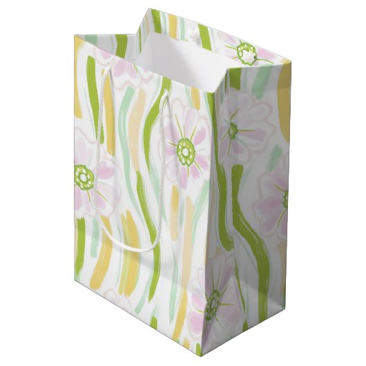 Moderne Abstracte Bloem Lijn Patroon (4) Medium Cadeauzakje (Voorkant Gekanteld)