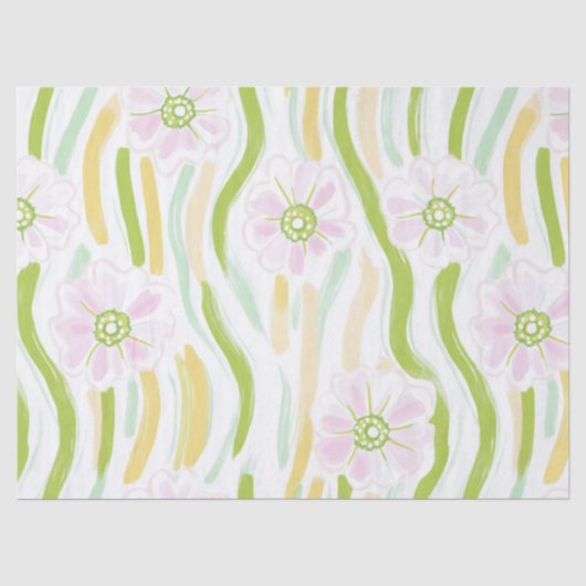 Moderne Abstracte Bloem Lijn Patroon (4) Tissuepapier (Voorkant)