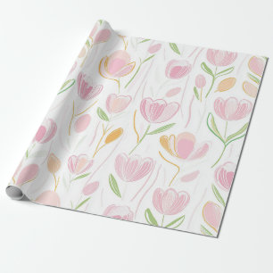 Moderne Abstracte Bloem Lijn Patroon (5) Cadeaupapier