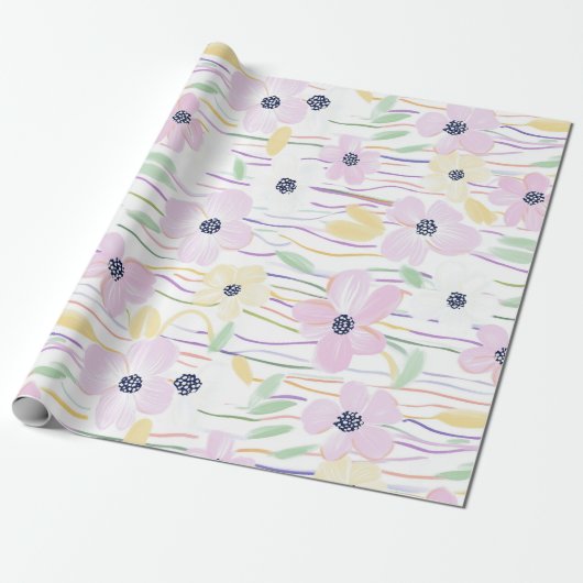 Moderne Abstracte Bloem Lijn Patroon (6) Cadeaupapier (Uitgerold)