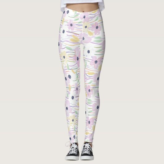 Moderne Abstracte Bloem Lijn Patroon (6) Leggings (Voorkant)