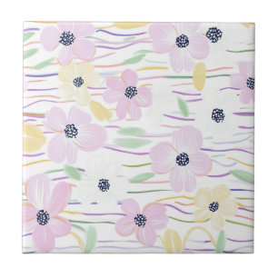 Moderne Abstracte Bloem Lijn Patroon (6) Tegeltje