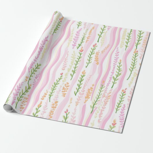 Moderne Abstracte Bloem Lijn Patroon (7) Cadeaupapier (Uitgerold)