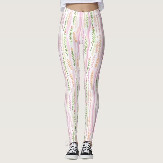 Moderne Abstracte Bloem Lijn Patroon (7) Leggings (Voorkant)