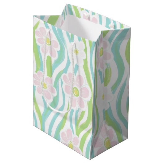 Moderne Abstracte Bloem Lijn Patroon (8) Medium Cadeauzakje (Voorkant Gekanteld)