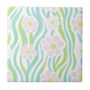 Moderne Abstracte Bloem Lijn Patroon (8) Tegeltje