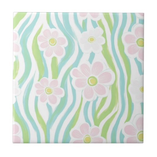 Moderne Abstracte Bloem Lijn Patroon (8) Tegeltje (Voorkant)