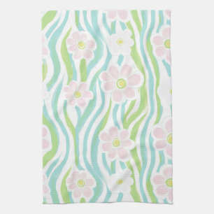 Moderne Abstracte Bloem Lijn Patroon (8) Theedoek