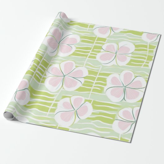 Moderne Abstracte Bloem Lijn Patroon (9) Cadeaupapier (Uitgerold)