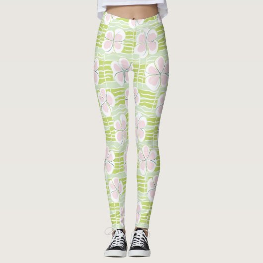 Moderne Abstracte Bloem Lijn Patroon (9) Leggings (Voorkant)