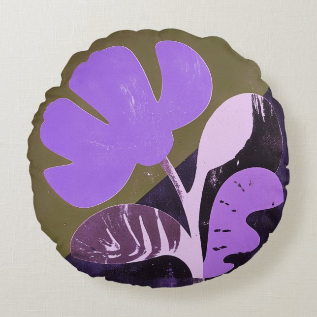 Moderne Abstracte Bloem Ronde Kussen (Voorkant)