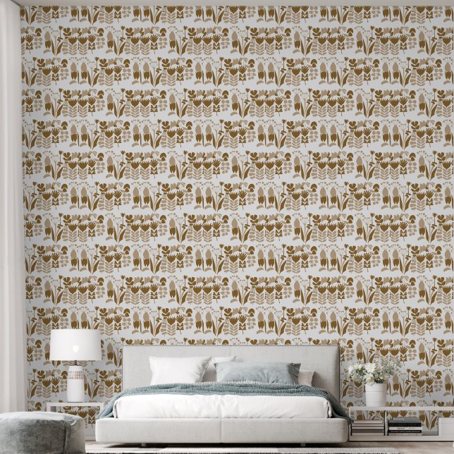 Moderne Abstracte Bloem Silhouet Patroon Behang (Slaapkamer)