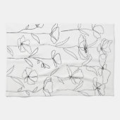Moderne Abstracte Bloem Zwart Wit Minimaal Bloemmo Theedoek (Horizontaal)