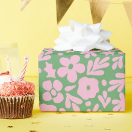 Moderne Abstracte bloemen en bladeren groen roze Cadeaupapier