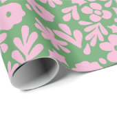 Moderne Abstracte bloemen en bladeren groen roze Cadeaupapier (Rol Hoek)