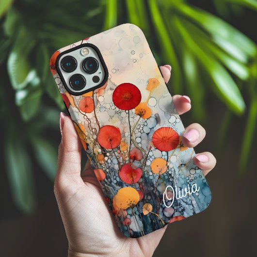 Moderne Abstracte bloemen gepersonaliseerde naam Case-Mate iPhone Case
