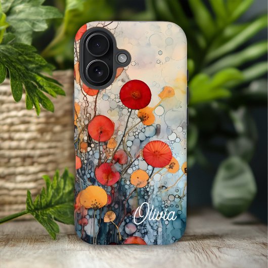 Moderne Abstracte bloemen gepersonaliseerde naam Case-Mate iPhone Case