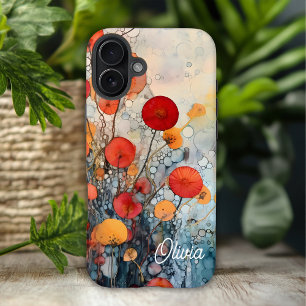 Moderne Abstracte bloemen gepersonaliseerde naam iPhone 16 Plus Hoesje