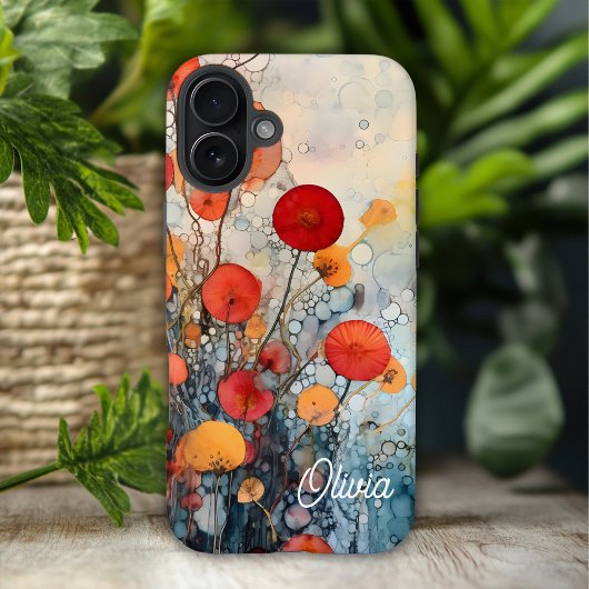 Moderne Abstracte bloemen gepersonaliseerde naam Case-Mate iPhone Case