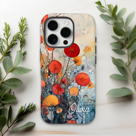 Moderne Abstracte bloemen gepersonaliseerde naam Case-Mate iPhone Case