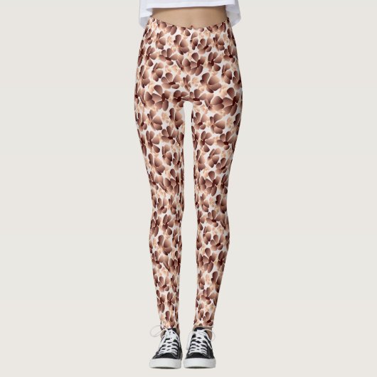 Moderne Abstracte Bloemen Mocha Mousse Beige Prepp Leggings (Voorkant)