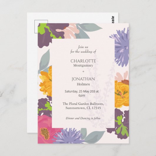 Moderne Abstracte bloemenbruiloft Briefkaart (Voorkant / Achterkant)