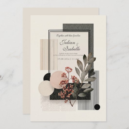 Moderne Abstracte bloemenbruiloft Kaart (Voorkant / Achterkant)