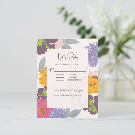Moderne Abstracte Bloemenbruiloft RSVP Kaart (Staand voorkant)