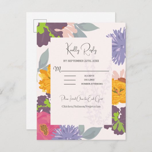 Moderne Abstracte Bloemenbruiloft RSVP Kaart (Voorkant / Achterkant)