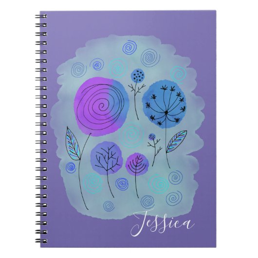 Moderne Abstracte bloemenkunst gepersonaliseerd Notitieboek (Voorkant)