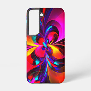 Moderne Abstracte Bloemenschilderkunst Rood Blauw Samsung Galaxy Hoesje