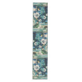 Moderne Abstracte Bloemige Blauw Groen Geel Wit Medium Tafelloper (Voorkant)